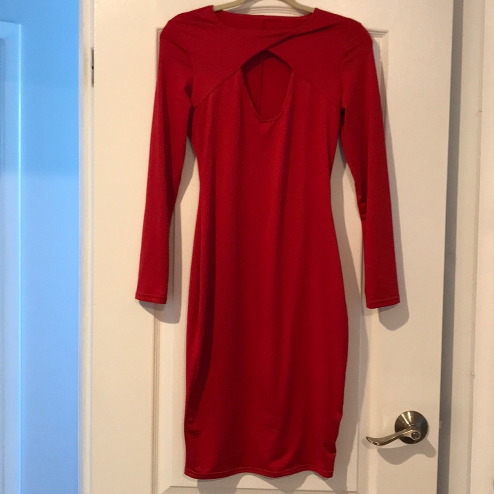 Red dress with twist neck detail
